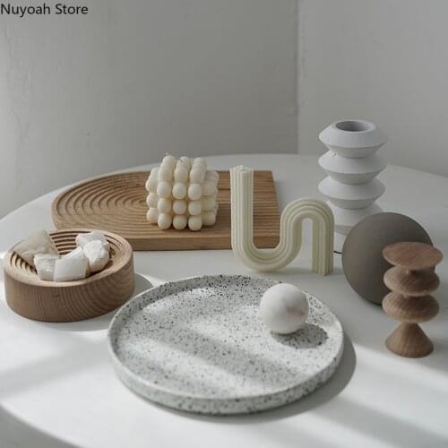 Nordic Ink Stone Ceramic Tray Living Room Fruit Storage Tray Dining Room Round Display Tray Living Room Decoration Accessories