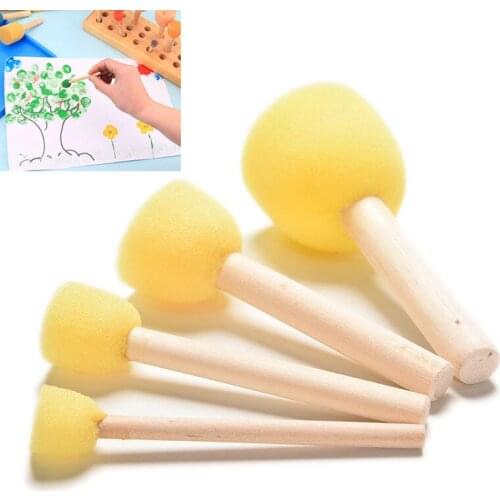 4PCS Sponge yellow Paint Brush Drawing Toys Wooden Handle Painting Graffiti Kids DIY Doodle Toys Art Childrens Painting Tool