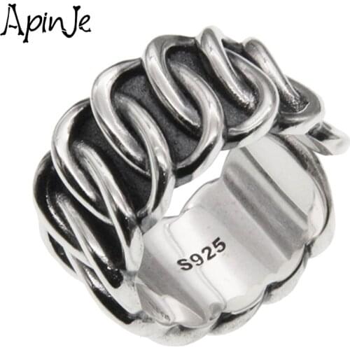 Apinje Stackable Rings Vintage 925 Sterling Silver Open Ring for Men Jewelry for Women Retro Personality Gift