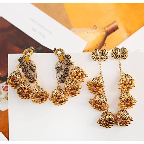 Kolczyki Peacock Indian Jewelry Boho Accessories Earrings For Women Bollywood Earring Dangle Pendant Ear Rings For Trendy