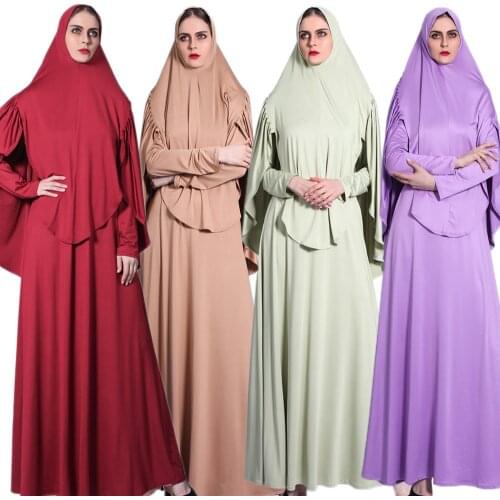 Two-Pieces Prayer Outfit Muslim Women Abaya Jilbab Hijab Dress 2 PCS Prayer Set Long Khimar & Dress Hajj Islamic Clothes Niqab