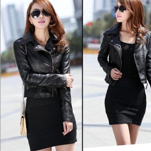Zipper Leather Moto Jacket Coat Short Faux Soft Leather Jacket Women