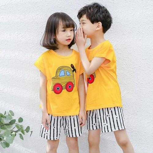 Summer Boys Girls Short sleeve Cotton Pajamas Sets Childrens Sleepwear Baby Homewear Teen Girls Pajama for 2-12Years Pjs
