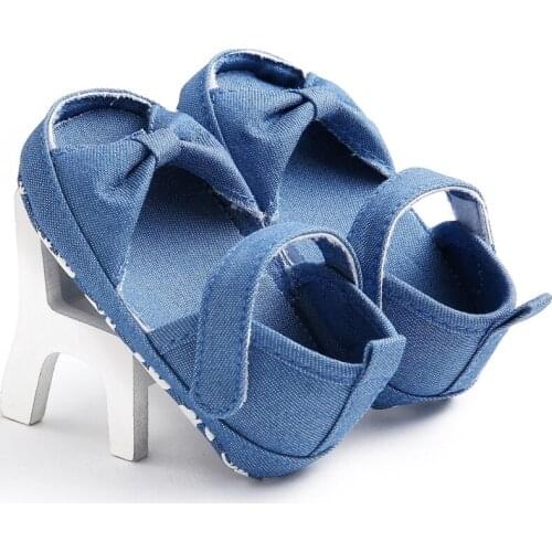 Newborn summer blue simple soft bottom bow first walker cute infant baby girl shoes princess childrens shoes