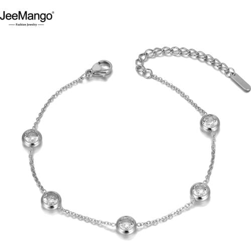 JeeMango Trendy Sparkling Stainless Steel 5Pcs CZ Crystal Charm Bracelets For Women Bohemia Beach Chain & Link Bracelet JB20003