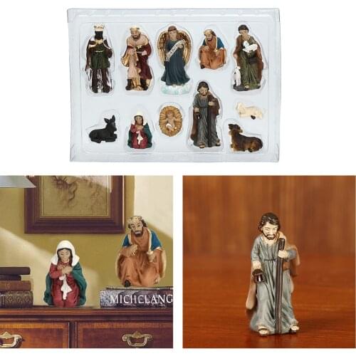 Nativity Set 5cm Resin Stone 11 Figurines, Catholic Gift Holy Family Christmas Decoration Nativity Scene