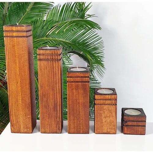 Natural Solid Wood Decorative Set of 5 Candle Holders Home Decoration Candle Holders Candle Holder Wedding Decoration Living