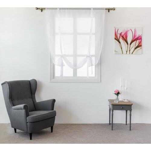 Solid Color Cheap Roman Curtains 1 Piece Rod Tulle Short Kitchen Bedroom Window Door Decorations Polyester Drapes with Tapes