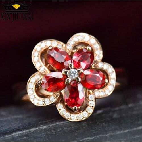 Open Adjustable Flower Shape Red Zircon Rhinestone Ring 2018 Fashion Jewelry Women Rings for Girls Delicate Finger Ring Femme