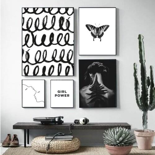 Girl Power Quote Prints Feminine Poster Black White Womans Back Butterfly Canvas Painting Wall Art Pictures Girls Bedroom Decor