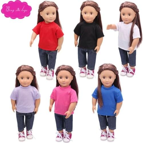Simple jacket with short sleeves and jeans fit 18 inch Girl dolls and 43-cm dolls clothing accessories c91
