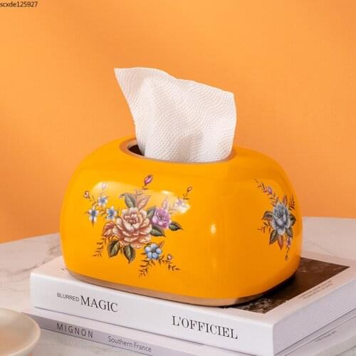 Simple Flower Ceramic Tissue Box Coffee Table Desktop Decoration Household Removable Tissue Box Bathroom Living Room Decoration