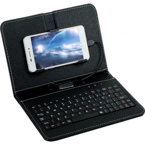 Wired Keyboard for Android Micro USB 4.8-6inch OTG Phone Faux Leather Flip Case Holder Phone Stand Holder Faux Leather + PC