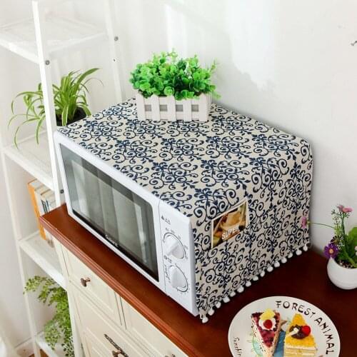 Dustproof Microwave Oven Cover Hood Oil Dust Cover with Storage Bag Double Pockets Dust Washable Kitchen Supplies Accessories