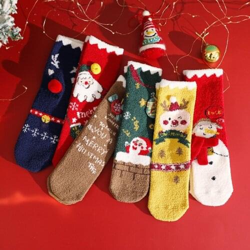 Christmas Themed Children Coral Fleece thickened Cartoon Jacquard Socks Christmas Baby Socks Autumn Winter Parent-child Socks