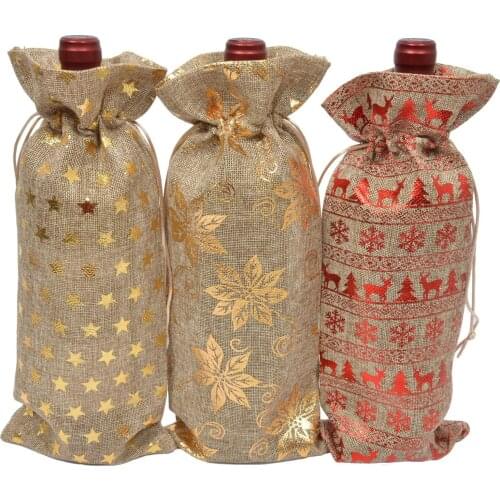 Christmas Elk/Stars/Flowers Gilt Wine Bottle Cover Xmas Ornament Table Decor Wine Bottle Covers