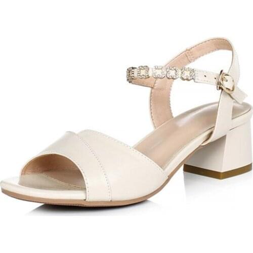 Summer Hot 2020 Newest Top Cowhide Temperament Leather Sandals Fashion Elegant Women Sandals Concise Comfort High Heel Sandals