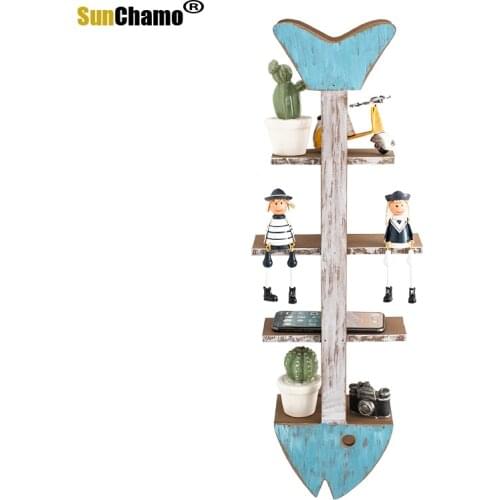 Mediterranean Adornment Shelf Fish Skeleton Solid Wood Partition Fish-shaped Creative Shelf Wall Hanging Wall Decoration Crafts