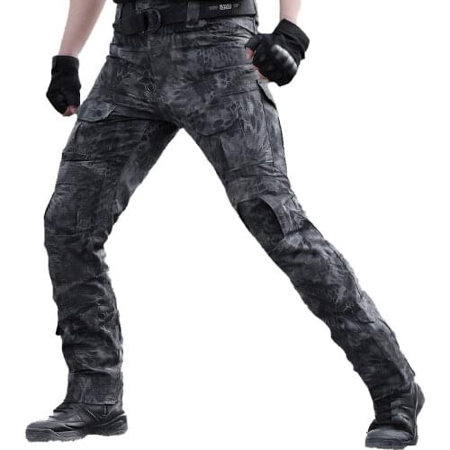Tactical Camo Pants Military Cargo Pants Men Army Special Forces SWAT Combat Many Pockets Black Work Camouflage Trousers