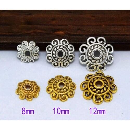 50pcs Tibetan Antique Silver Color Flower Bead End Caps For Jewelry Making Findings Needlework DIY Accessories Wholesale