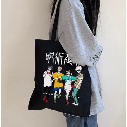 Anime Jujutsu Kaisen women shoulder bag Japanese Vintage canvas bag ins Harajuku large capacity new hip hop cartoon shopper bags