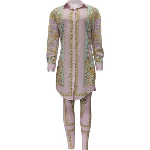 2 Piece Women Matching Sets New 2021 Spring Sexy Club Birthday Outfits Geometric Elements Print Two Piece Pant Set Colorful Sexy