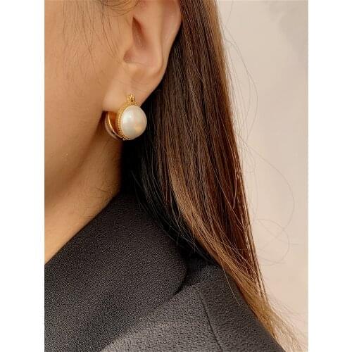 Brass With 18k Gold Double Glass Pearl Earrings Women Jewelry Party T Show Gown Runway rare Korean Japan Trendy INS