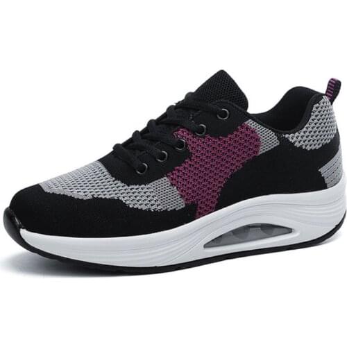 Women Tennis Shoes Knitting Mesh Height-increasing Lace-up Female Footwear Outdoor Thick Bottom Platform Women Sneakers WSH4037