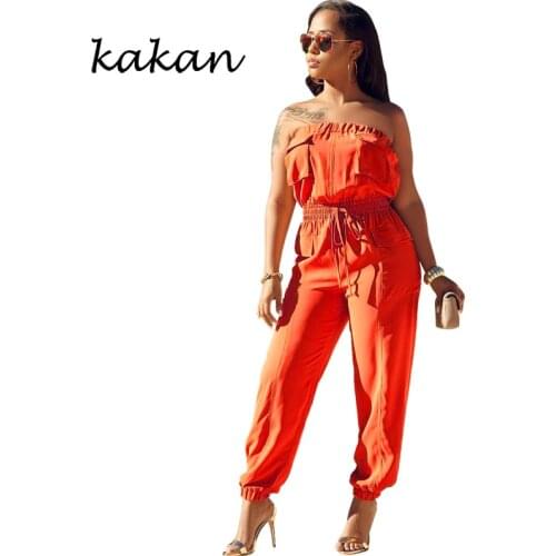 Kakan spring womens jumpsuit word collar strapless wrapped chest jumpsuit yellow light blue orange jumpsuit