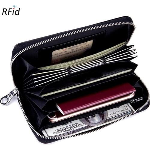 Rfid Genuine Leather Women Wallets Female Coin Purse Portomonee Money Bag Small Card Holder Red Color Fashion Phone Bags