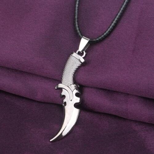 12PC/Lot Stainless Steel Sword Knife Dagger Pendant Necklace Leather Rope Charm Jewelry Men Women Friends Choker Collar Bijoux