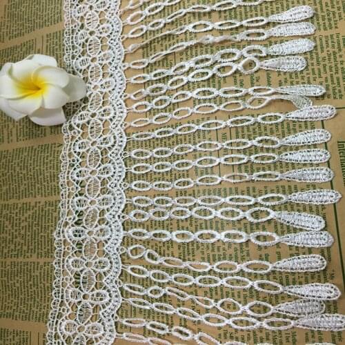 15Yards White 17cm Tassel Fringe Lace Trim Trimmings Nigerian Wedding Lace Fabric Trim Polyester Sewing Costume Craft Applique