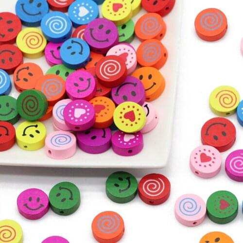 16/18mm Flat Round Wood Random Color Charms Wooden Loose Beads For Jewelry Making DIY Bracelets Accessories Intelligence Toys