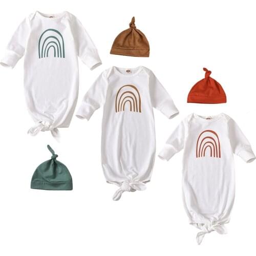 2020 Fall Spring Newborn Infant Baby Girls Boys Sleeping Bag Long Sleeve Round Collar Rainbow Printing Sleeping Sack + Hat 0-6M