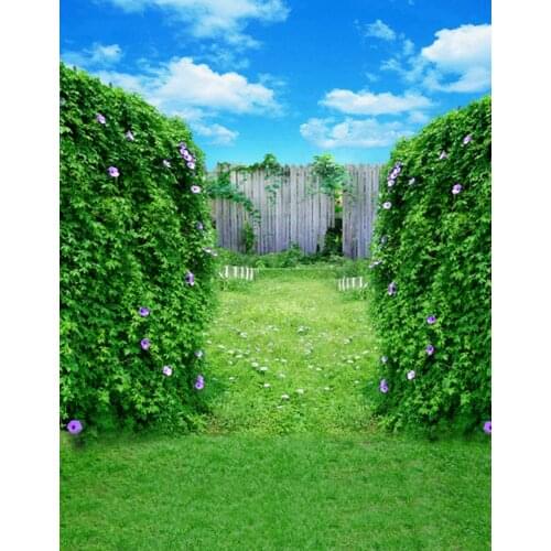 5x7ft Fence Green Tree Lawn Photography Backdrops Photo Props Studio Background
