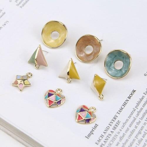 6pcs Korean elegant Exaggerated Mosaic Triangle Round Earrings for Girl Cute Love Star Geometric Stud Earrings Jewelry Making