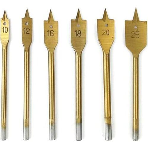 6pcs hexagon shank flat drill high carbon steel titanium plated shovel drill bit woodworking hole opener