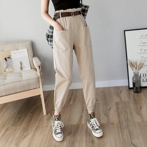 Women pants 2021 spring summer fashion female solid high waist loose harem pant pencil trousers casual cargo pants streetwear