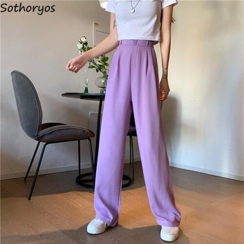 Casual Pants Women Solid Wide Leg Folds Loose Leisure Drape Buttons High Waist Chic Trendy Elegant Ladies Ulzzang Streetwear New