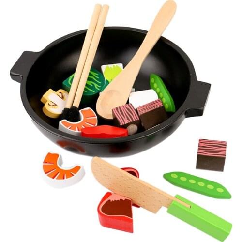 Wood Simulation Play House Toy Casserole Vegetable Children Pretend Play Kitchen Toy Set Cutting Wooden Food Cooking Toy