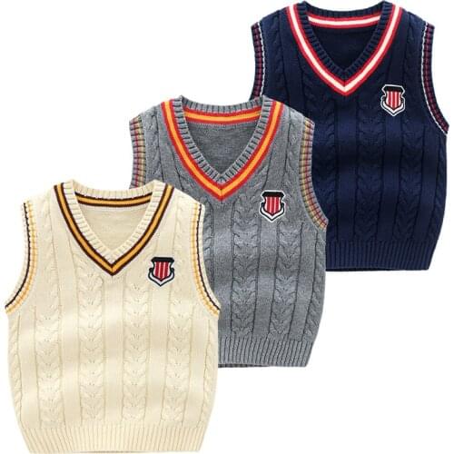 British College Style Kids V-neck Wool Knitted Vest 2021 Autumn New Boy Sweater Vest Top
