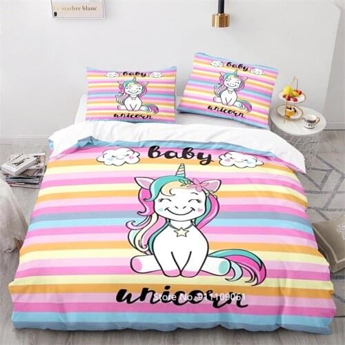 Cute Cartoon Rainbow Horse Unicorn Home Bedding Soft Bedspread Boys and Girls Room Cozy Down Quilt Covers and Pillowcases
