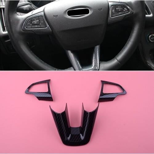 DWCX 3pcs Carbon Fiber Style Interior Steering Wheel Decoration Moulding Trim Frame Cover Fit For Ford Focus 2015 2016 2017 2018