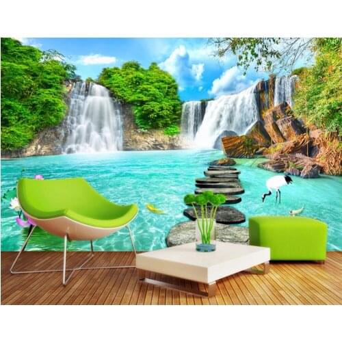 Custom mural photo 3d room wallpaper Mountain waterfalls lotus carp decoration painting 3d wall murals wallpaper for walls 3 d