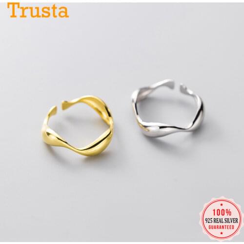 Trustdavis Authentic Minimalist 925 Sterling Silver Irregular Waves Opening Finger Ring For Women Wedding Jewelry Gift DA1002
