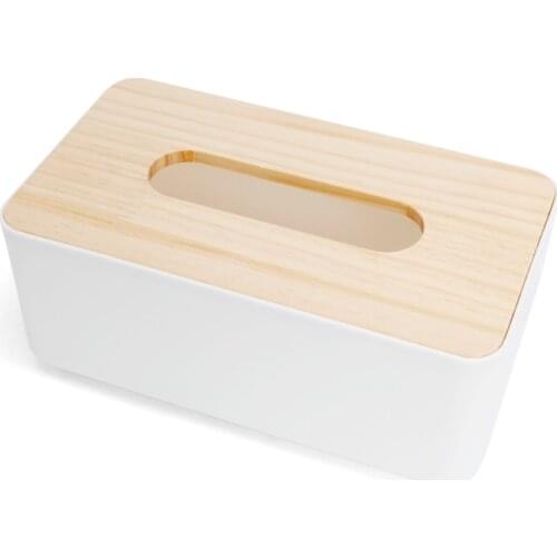 Tissue Box Dispenser Wooden Cover Paper Storage Holder Napkin Case Organizer