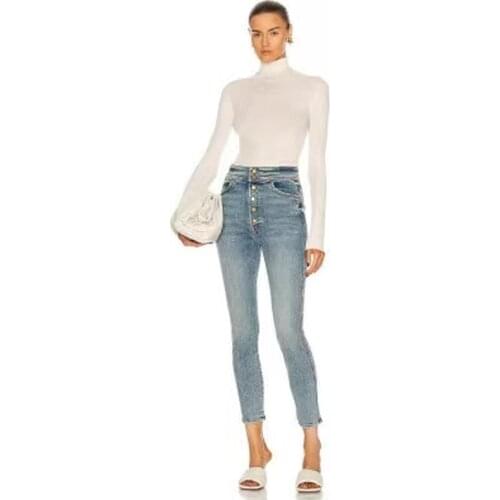 Summer New Ladies Pants Washed Casual Thin Denim Nine-point Pants All-match High-waist Womens Small Feet Pencil Pants WS55