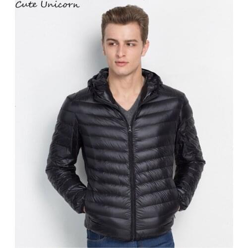 Winter Autumn Hood Down Jacket mens slim fit long sleeve coats jackets thin ultralight duck down jacket 90% Down Content