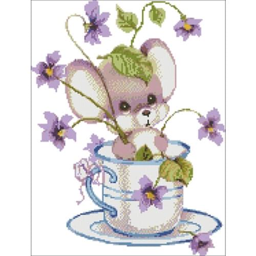 Mouse in the cup patterns Counted Cross Stitch 11CT 14CT18CT DIY Chinese Cross Stitch Kits Embroidery Needlework Sets