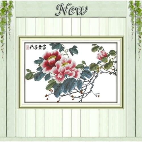 Wealth and auspicious peony flower mascot painting counted print on canvas 11CT 14CT kits Cross Stitch embroider needlework Sets